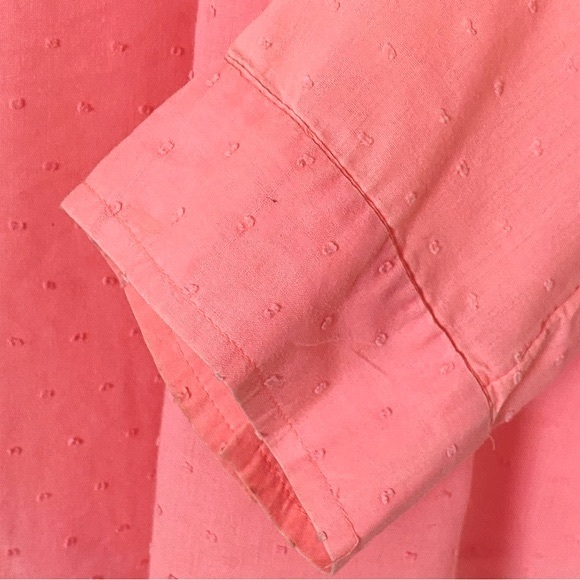 Old Navy Pink Neon Swiss Dot Popover Top Long Sleeve Semi Sheer Button Blouse L - Picture 16 of 16